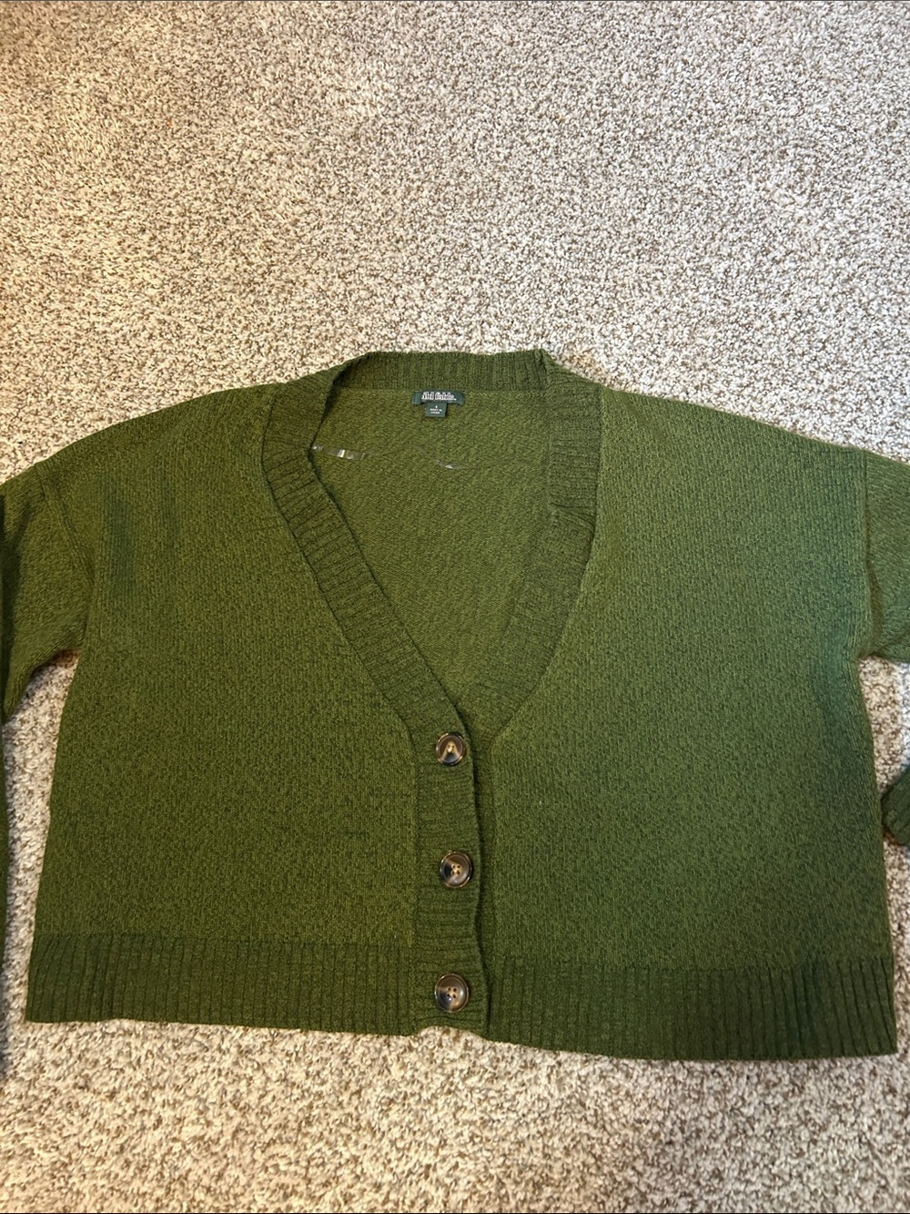 wild fable Olive Green Button-Front V-Neck Cropped Cardigan